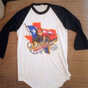 Willie Nelson Graphic Raglan Shirt - Black and White